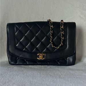 Chanel Black Quilted Lambskin Small Diana Flap Bag